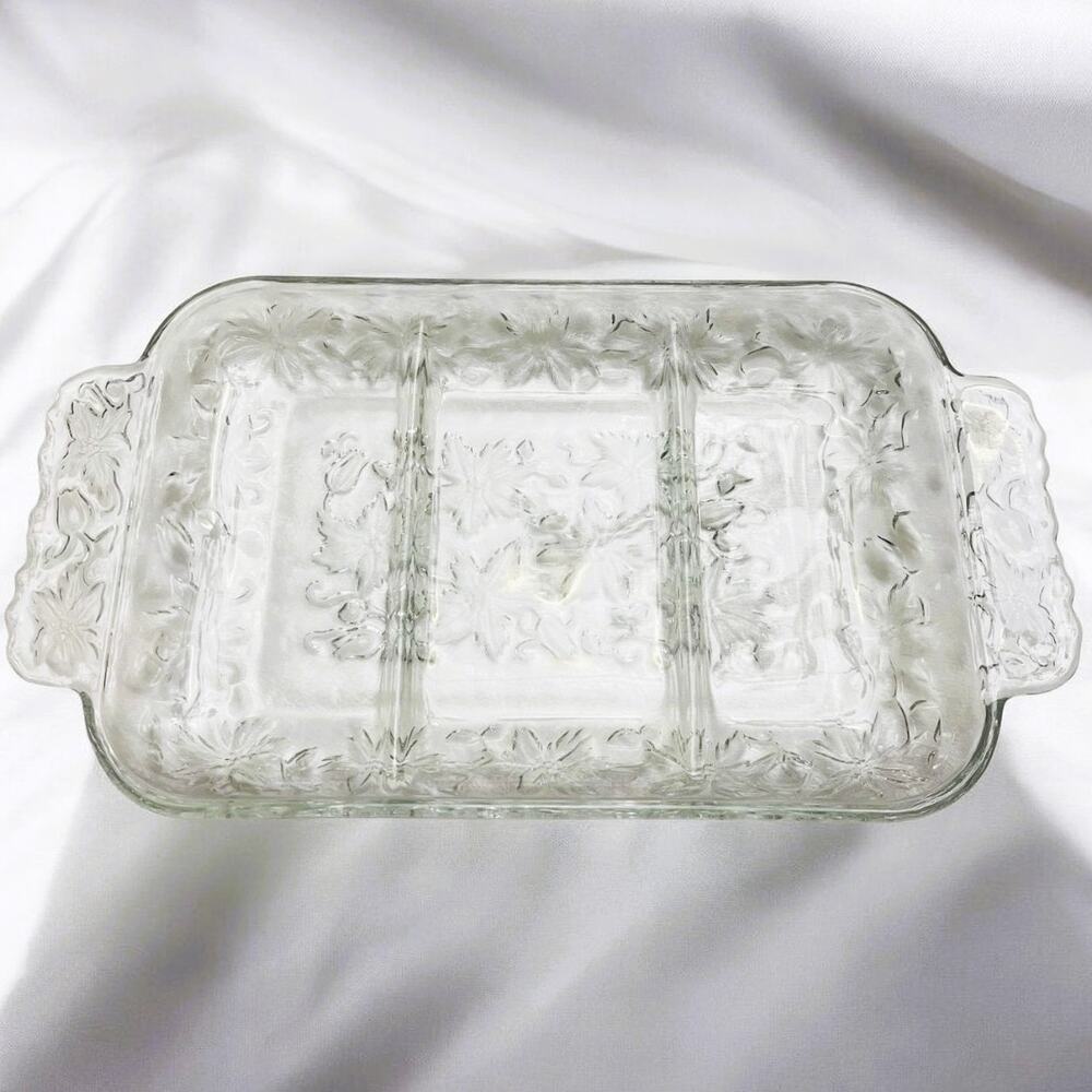 Vintage Princess House Fantasia Divided (3) Compartment Handled Serving Dish